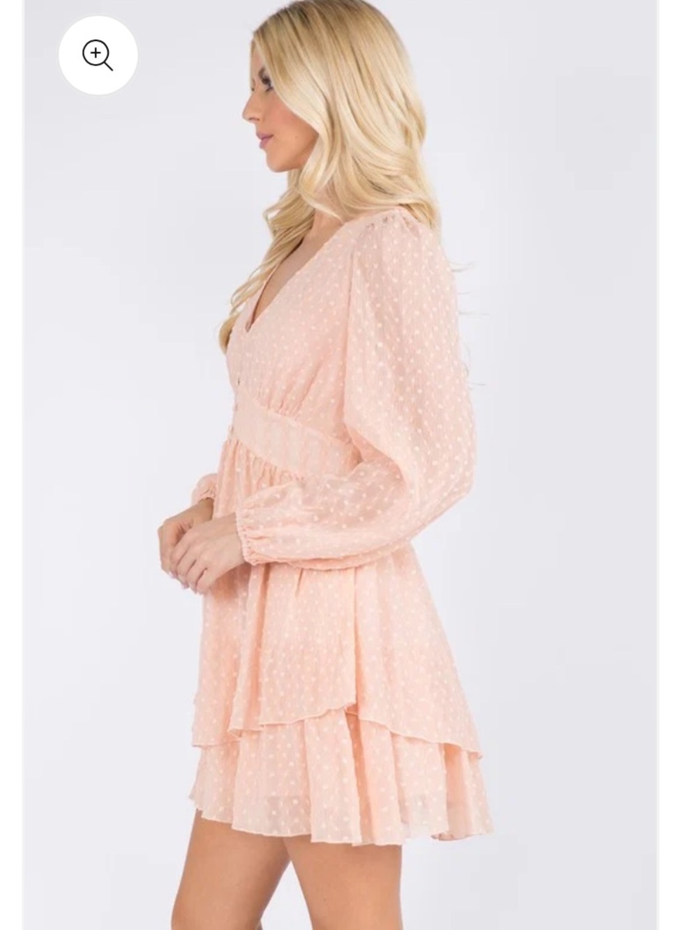 V-Neck Long Sleeve Tiered Mini Dress in Coral   size M - Picture 10 of 17